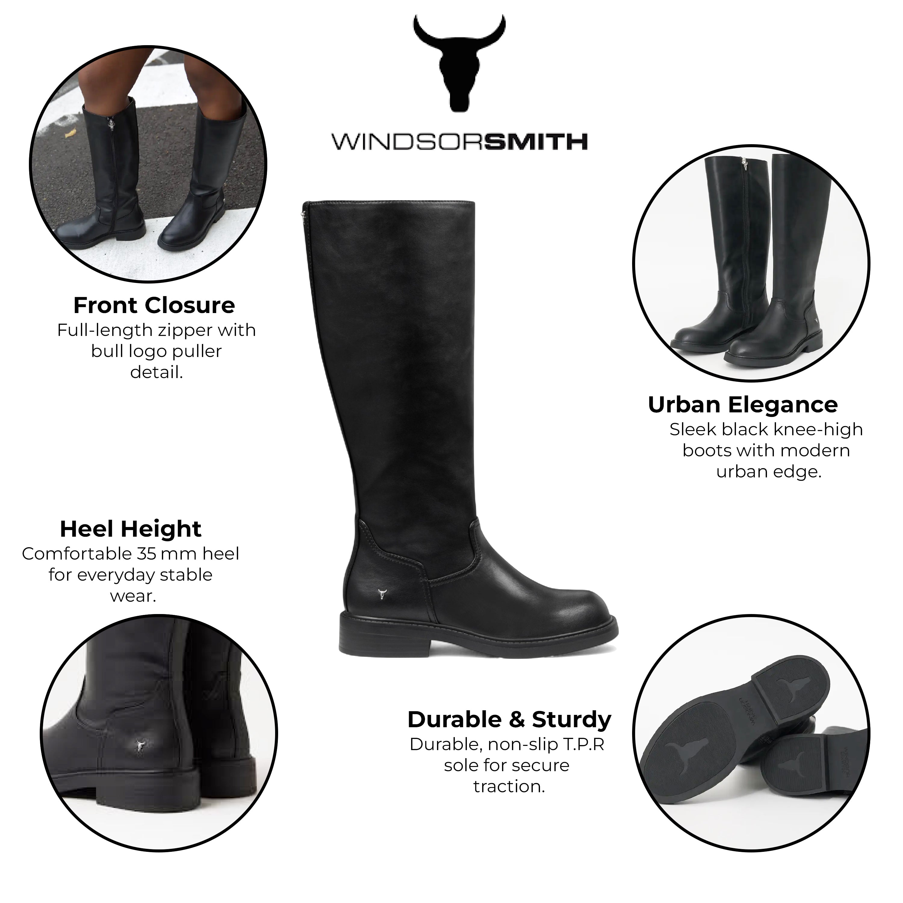 Windsorsmith Женские черные высокие сапоги до колена из искусственной кожи Blessing — фото 2