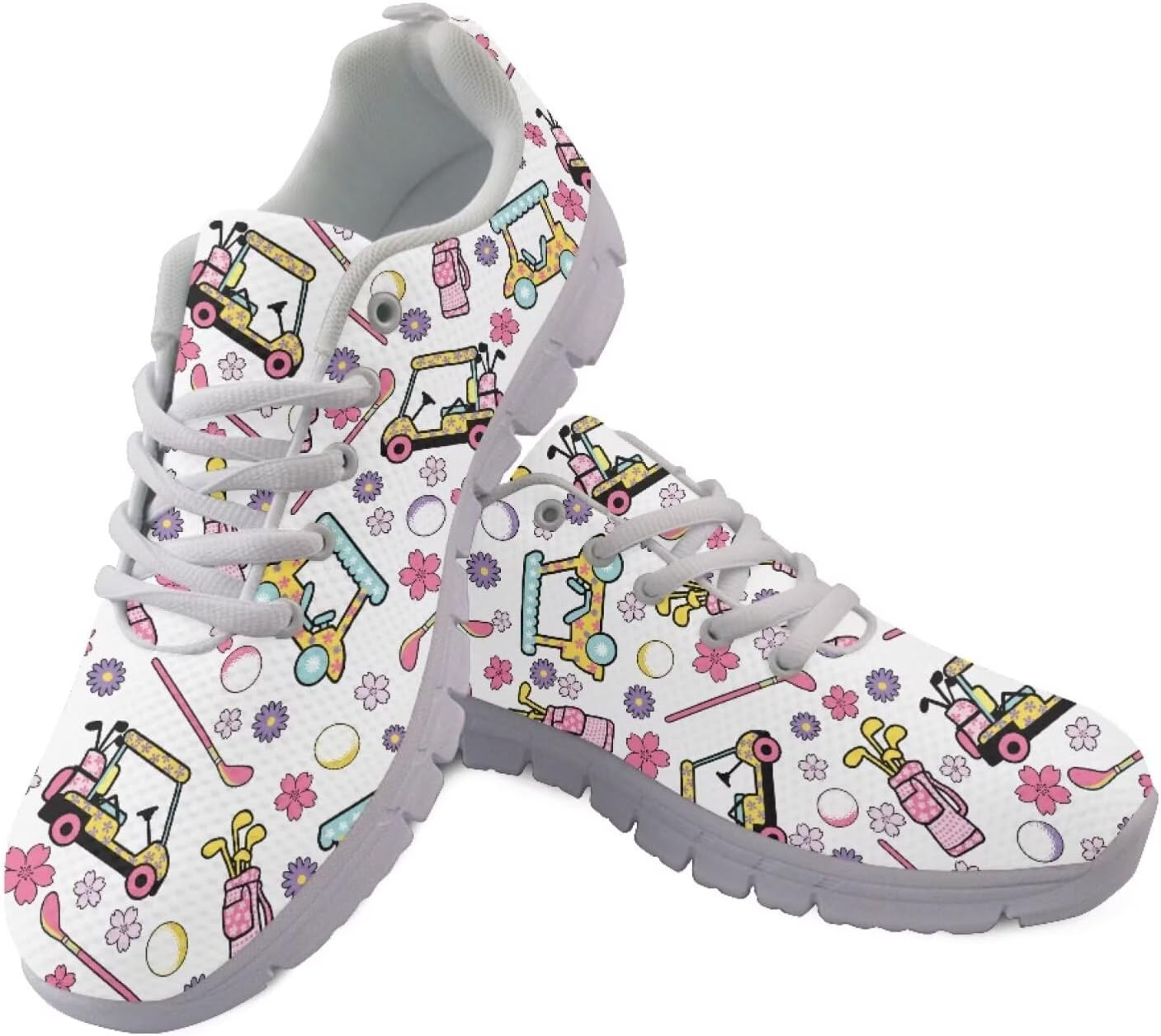 

Кроссовки Jeiento для мужчин и женщин, шнуровка, для бега по дороге, легкие сетчатые теннисные кроссовки, повседневная обувь для путешествий, Cartoon Golf Pattern