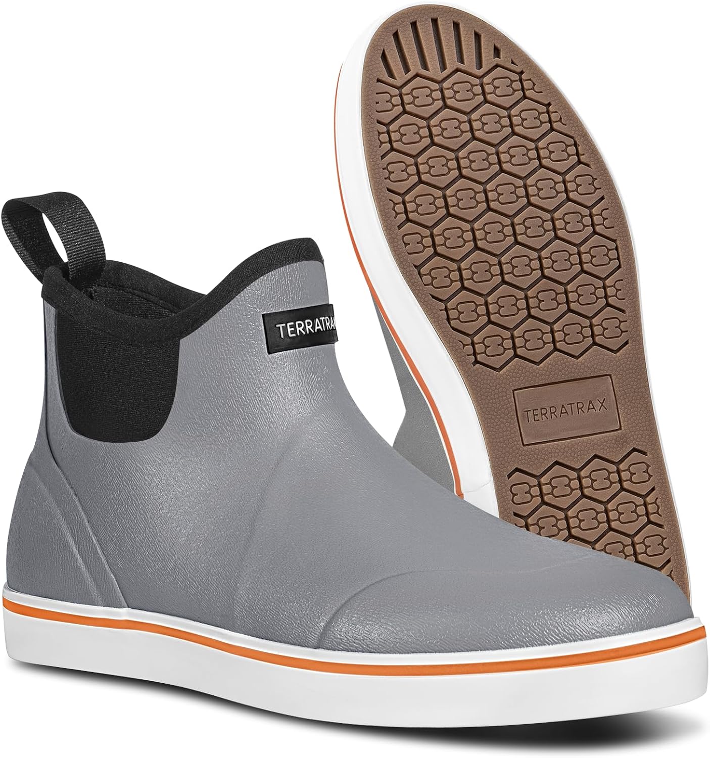 

Мужские водонепроницаемые ботинки TerraTrax - дождевые ботинки с неопрена 3,5 мм и стелькой из памятью формы, Легко надеваемые противоскользящие резиновые обувь для рыбалки, садоводства и прогулок на лодке (размеры 7-14), серый