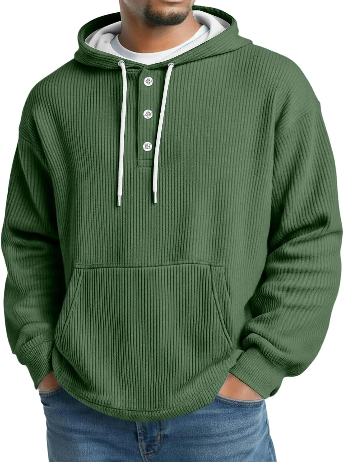 

Толстовка с капюшоном Knit для мужчин, Big and Tall, на пуговицах Ouyniei