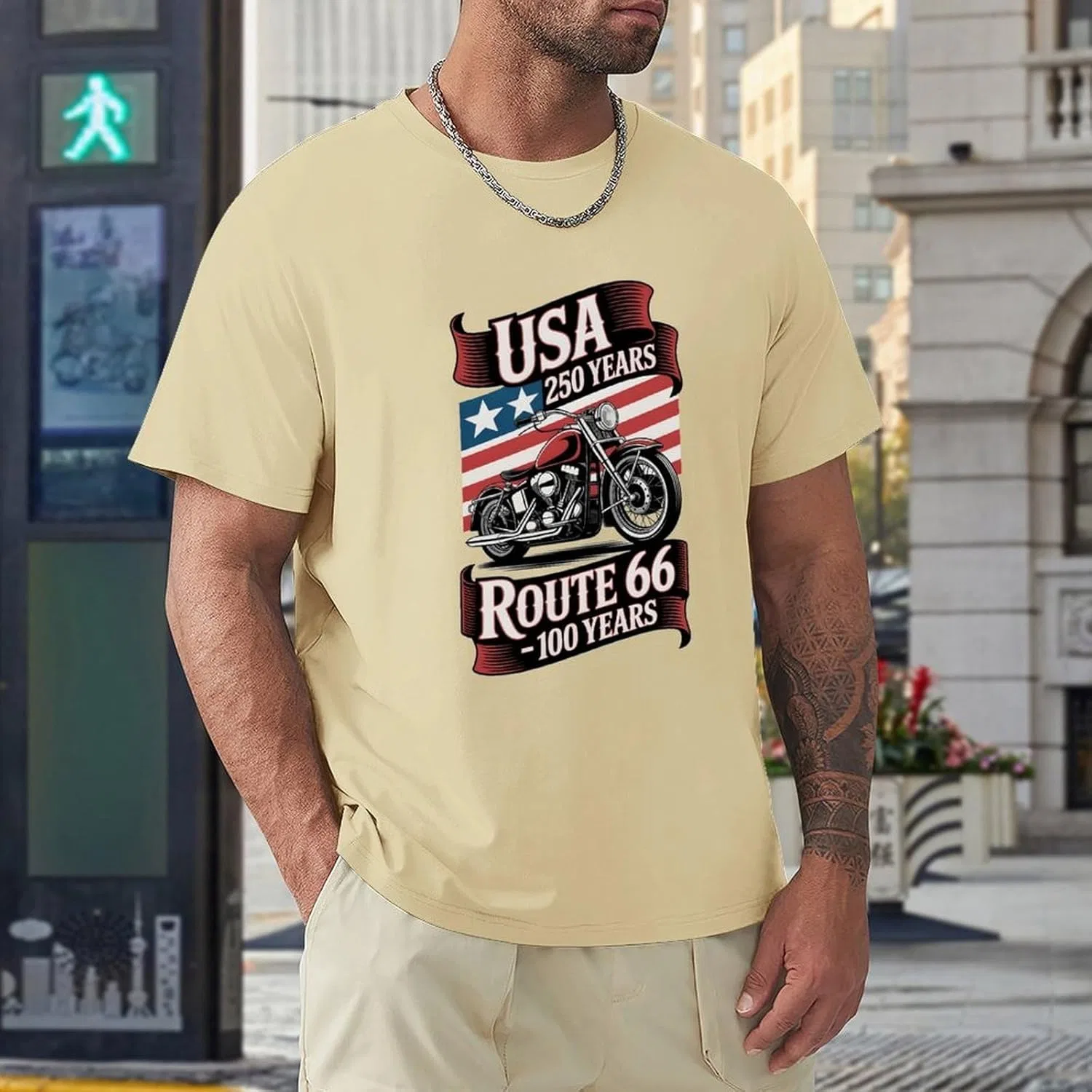 Мужская футболка America's 250th Anniversary, хлопок, Sand Colour-style-3 — фото 2
