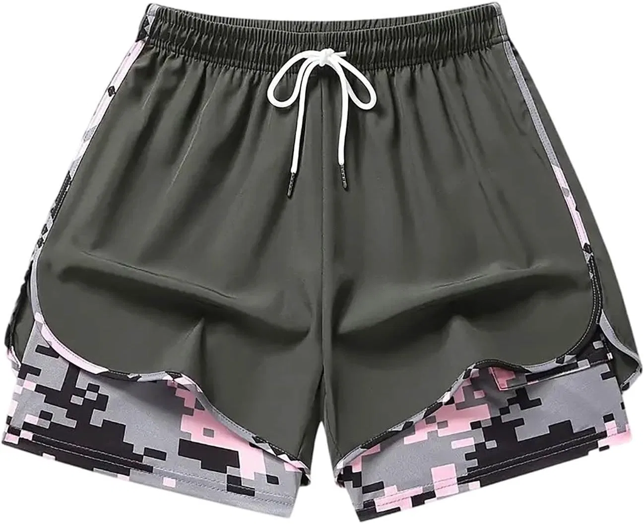 Спортивные шорты 2-в-1 с компрессионным слоем, камуфляж, Army Green