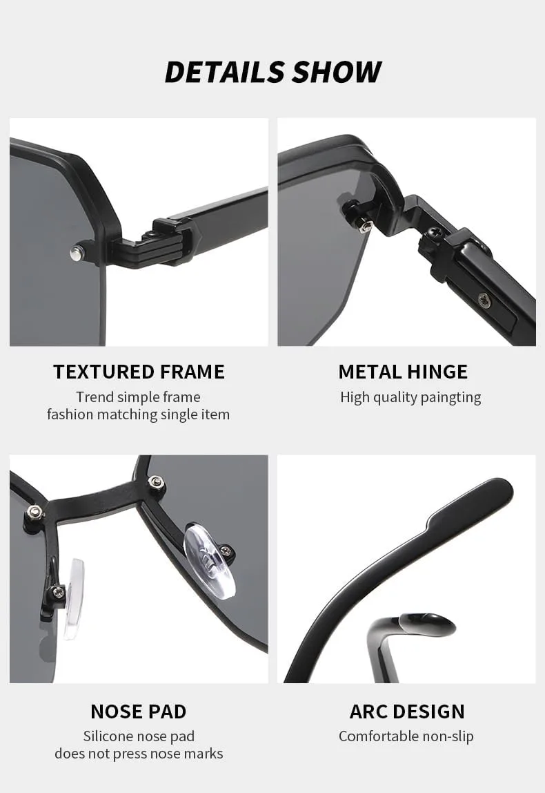 

Металлические ретро-солнцезащитные очки без оправы — персонализированный вогнутый дизайн, модный стиль для уличной фотографии, нейтральный тон — 5 GJKTFNJIF, 5