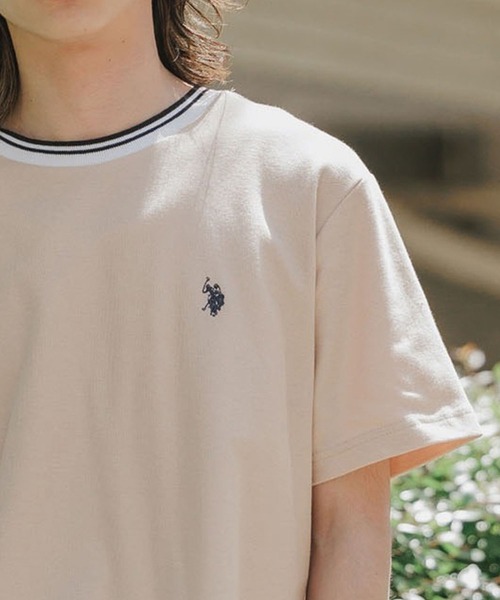 

U.S. POLO ASSN. Футболка с круглым вырезом и отделкой из ткани пике, US POLO ASSN., бежевая