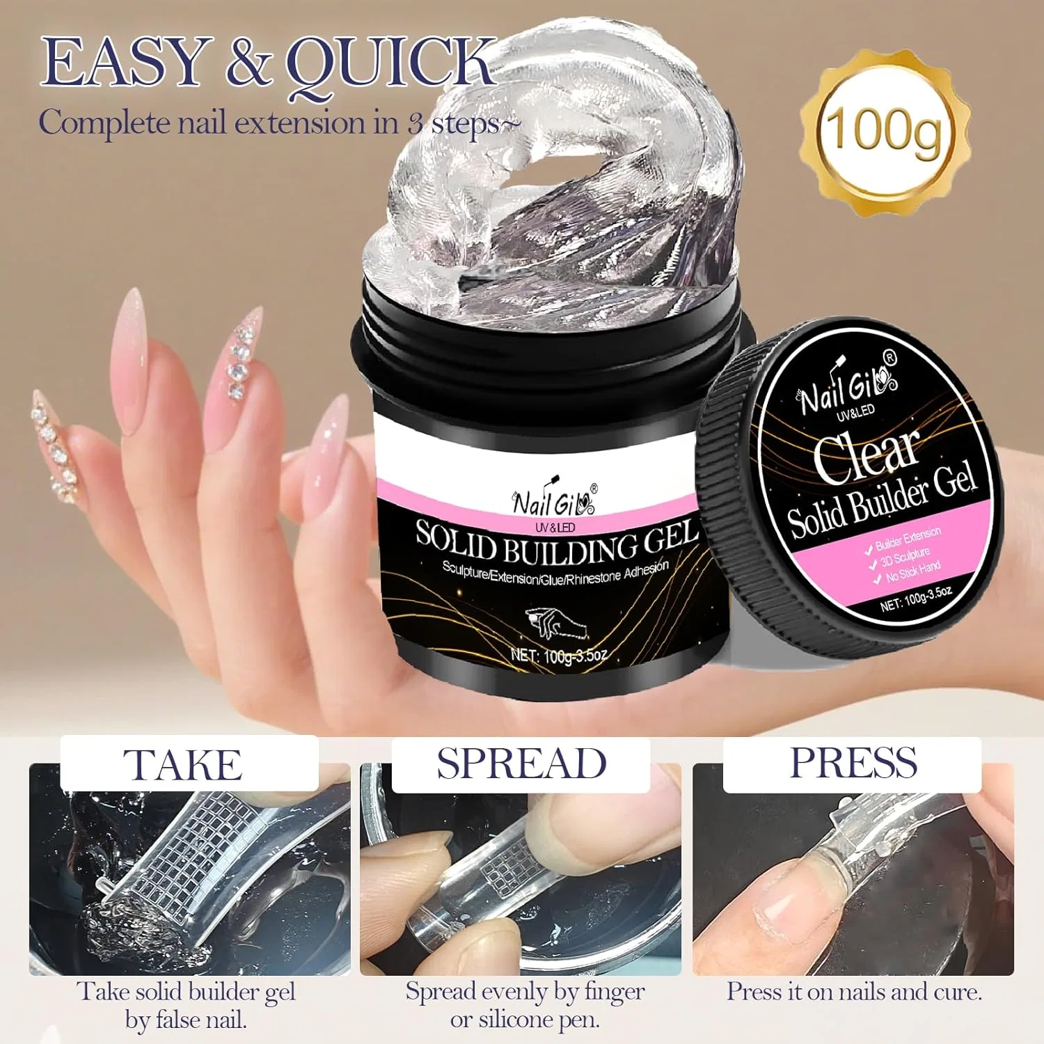 Твердый гель для наращивания ногтей NAILGIL, прозрачный, 100 г Nail Gil, Clear — фото 2