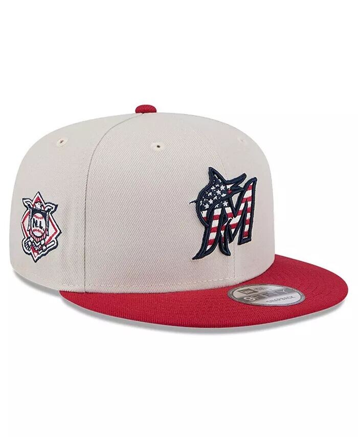 

Мужская красная кепка Snapback Miami Marlins 2024 Четвертое июля 9FIFTY New Era, бежевый