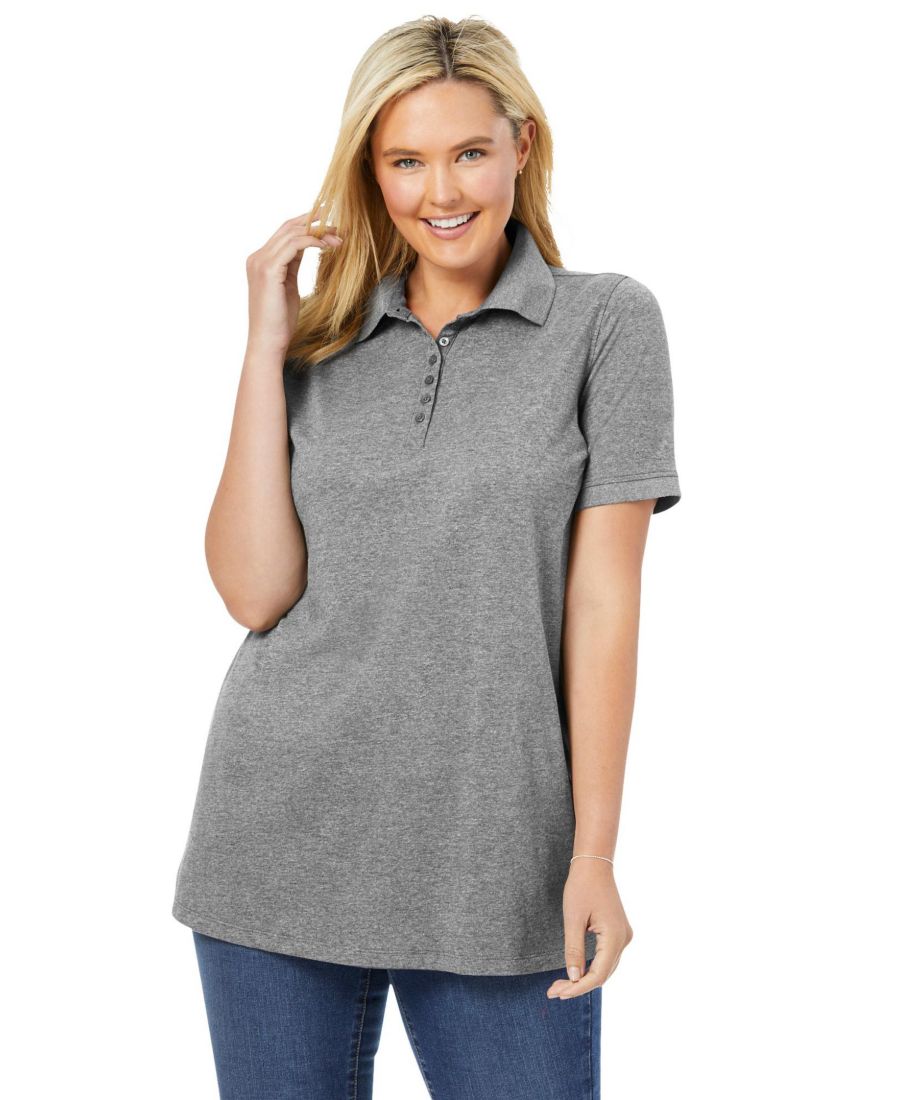

Женская поло-рубашка больших размеров с коротким рукавом Woman Within, Heather grey