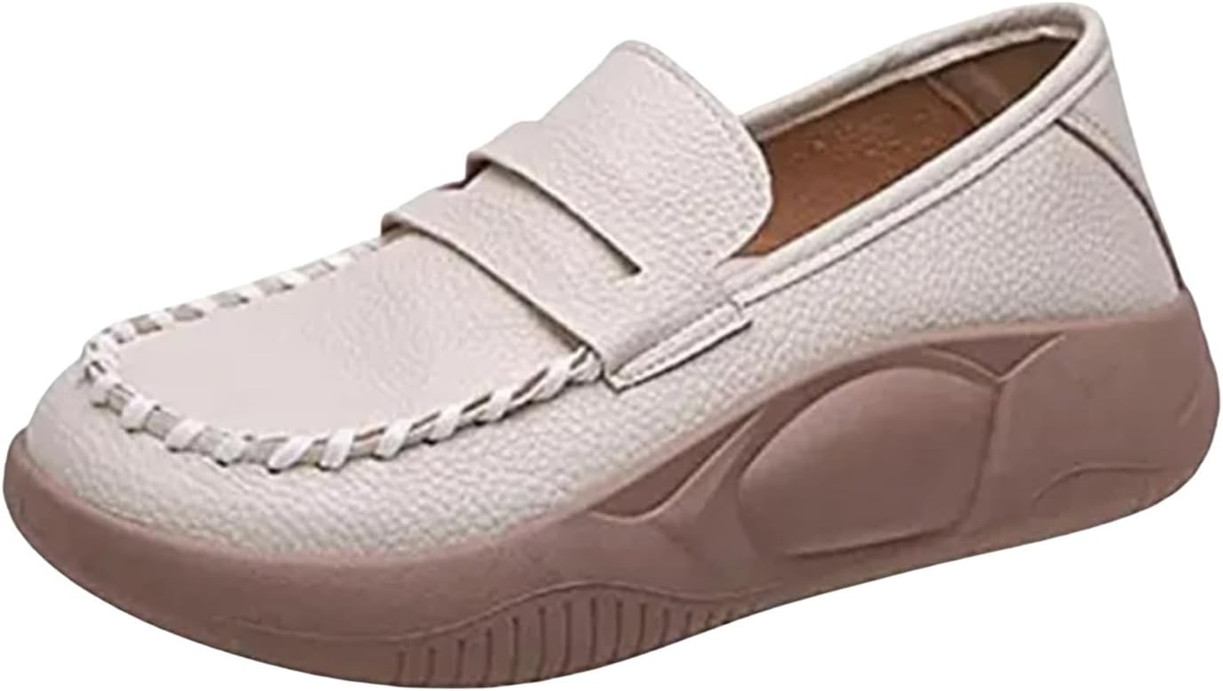 

Женские лоферы Легкие слипоны Лоферы с плоской подошвой Низкие Мягкая утолщенная подошва Нескользящие кроссовки Удобная обувь с круглым носком Винтажные прогулочные туфли Wabkderpu, бежевый