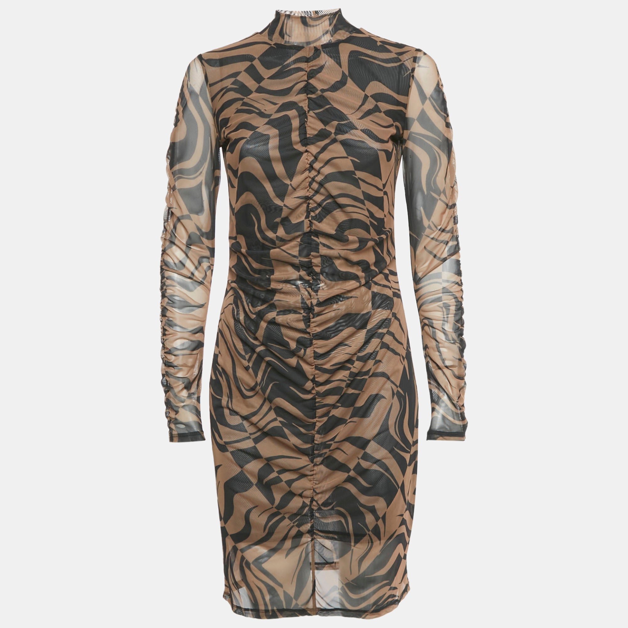 

Короткое платье Hugo Boss из эластичной сетчатой ​​ткани с принтом и драпировкой коричневого цвета