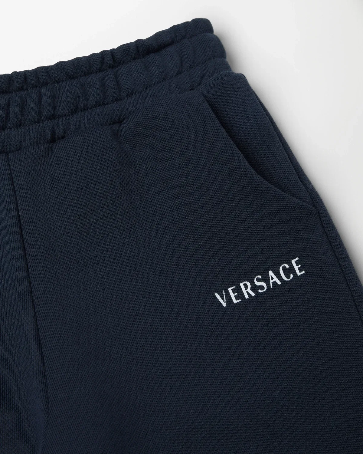 Детские трикотажные спортивные брюки с принтом логотипа VERSACE, синий — фото 4