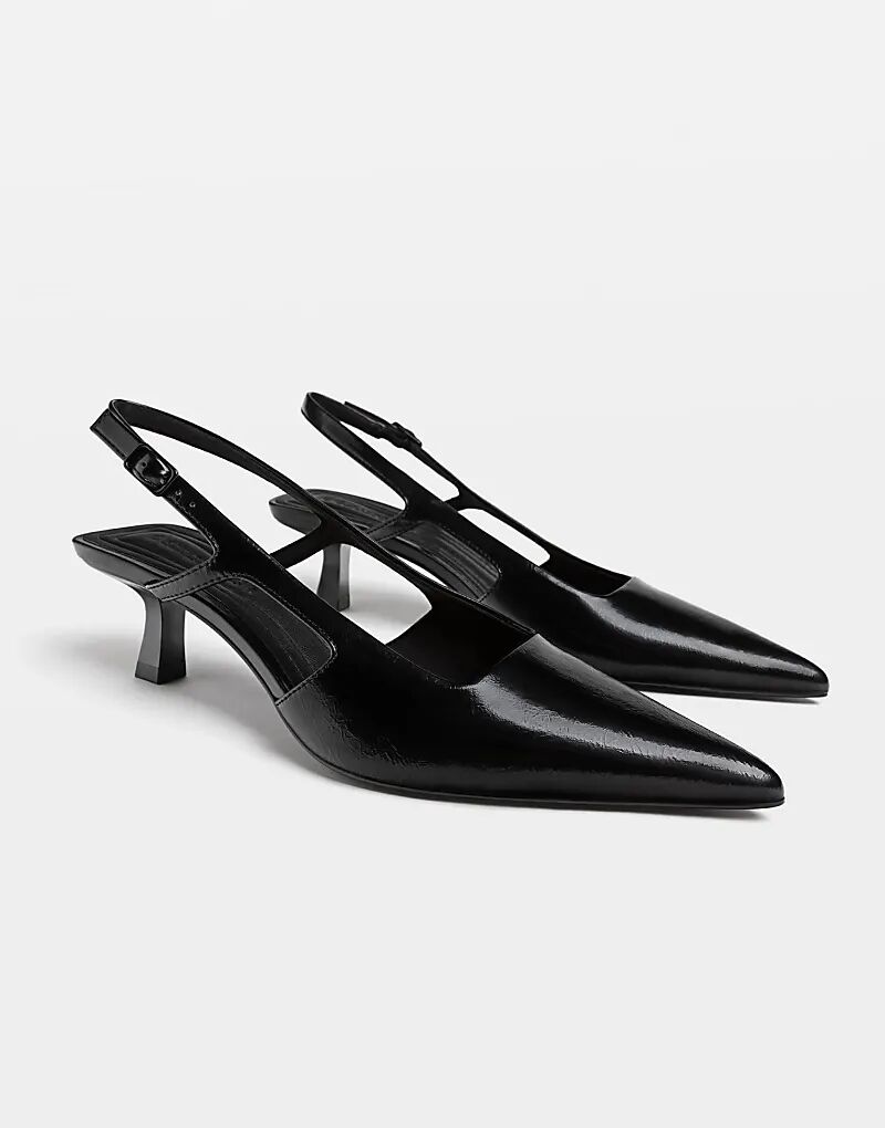 Туфли Stradivarius Wide Fit. Туфли с открытой пяткой, черные. — фото 4