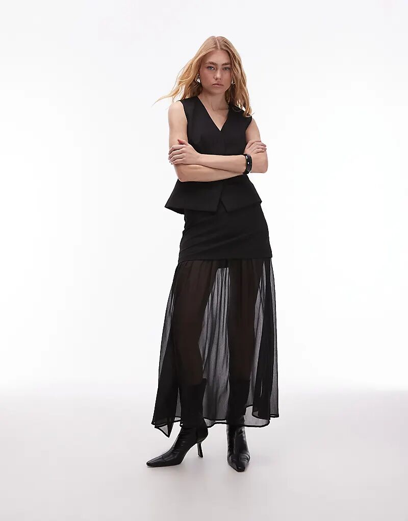 

Длинная юбка ASOS DESIGN из шифона черного цвета, приталенная и многослойная, в комплекте.