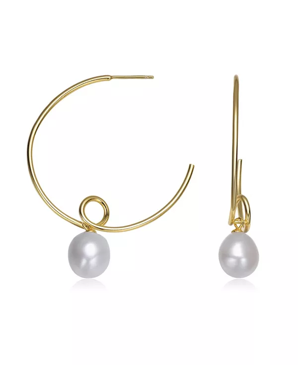 

Серьги-Кольца из стерлингового серебра с позолотой и натуральным круглым жемчугом пресноводного происхождения Genevive, gold