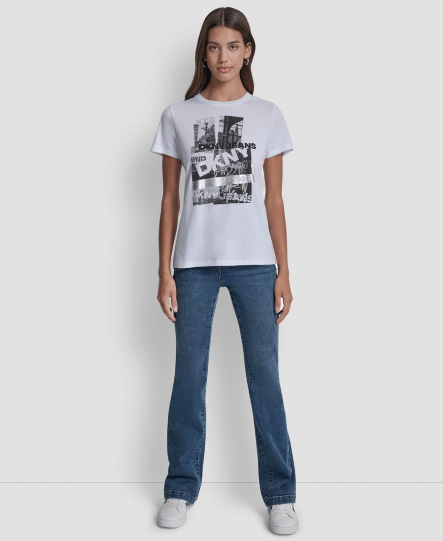 

Женская футболка с круглым вырезом DKNY Jeans, White/black/silver