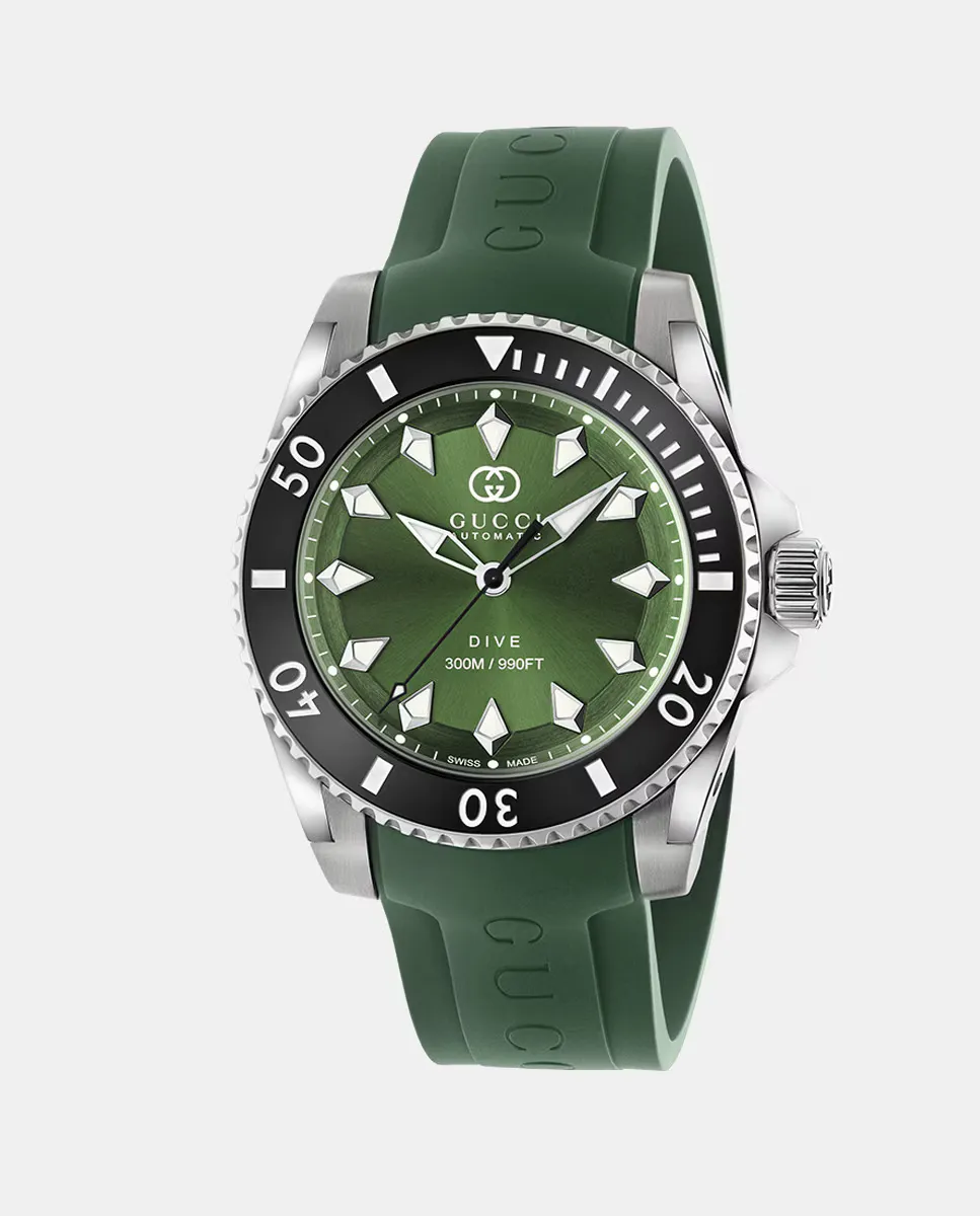 

Dive YA136360 автоматические мужские часы из стали Gucci, зеленый