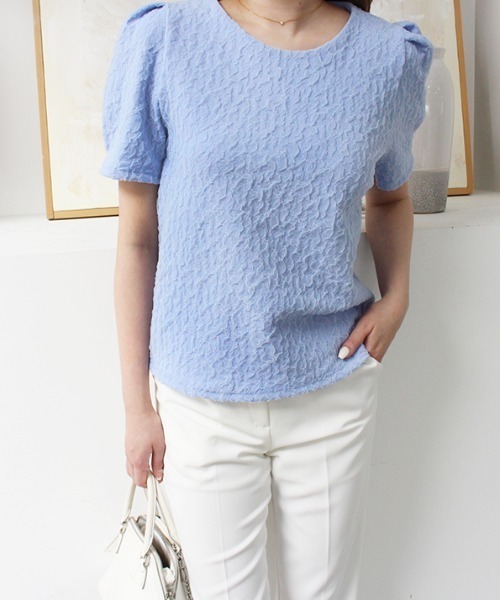 

Топ с объемными плечами и рельефным рисунком MODE ROBE, синий