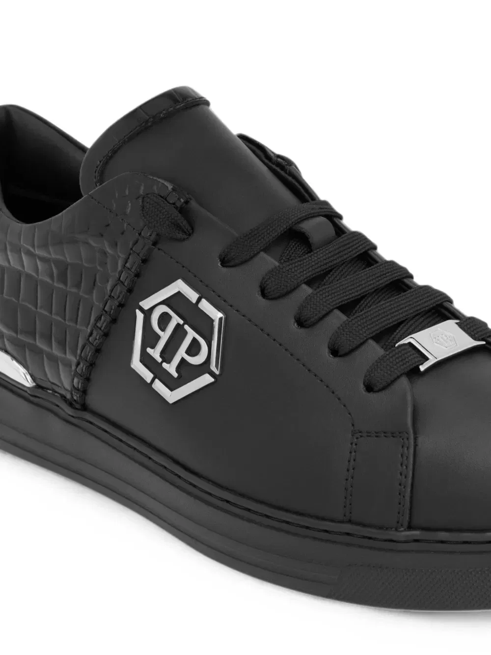 Кроссовки Icon Cocco Mix с эффектом крокодиловой кожи Philipp Plein, черный — фото 4