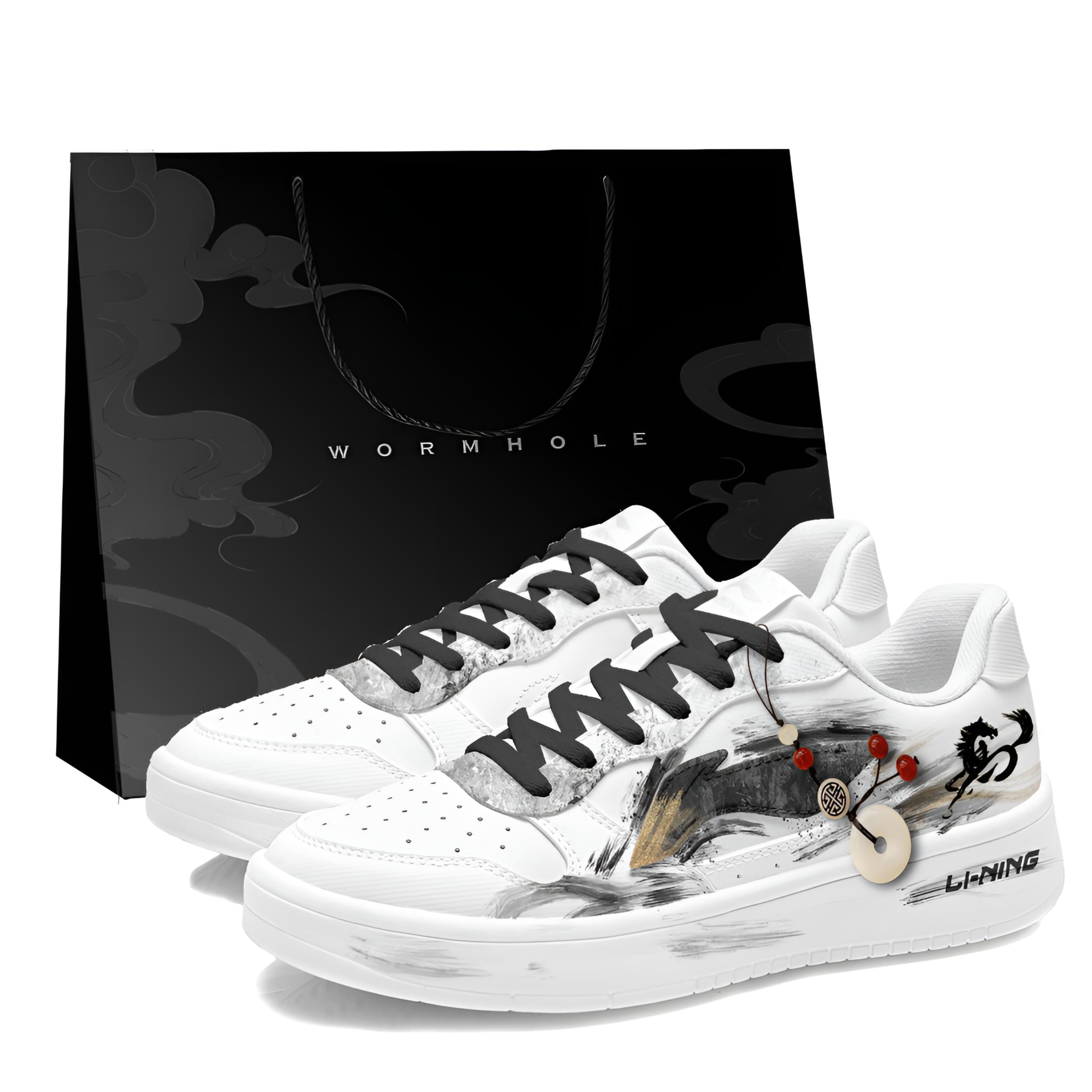 

Li-Ning Li Ning Floating Boat Synthetic Leather Coverage Slip Resistant Cushioning Low top Skateboard Shoes мужские черно-белые