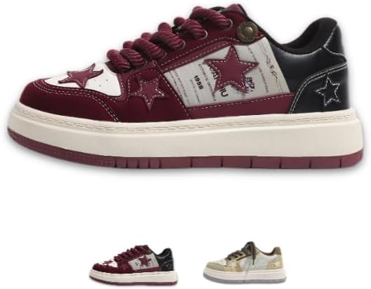 

Ретро кроссовки бордового цвета с массивной подошвой для женщин и мужчин, модные стильные платформенные кеды для скейта и прогулок Acaritouch