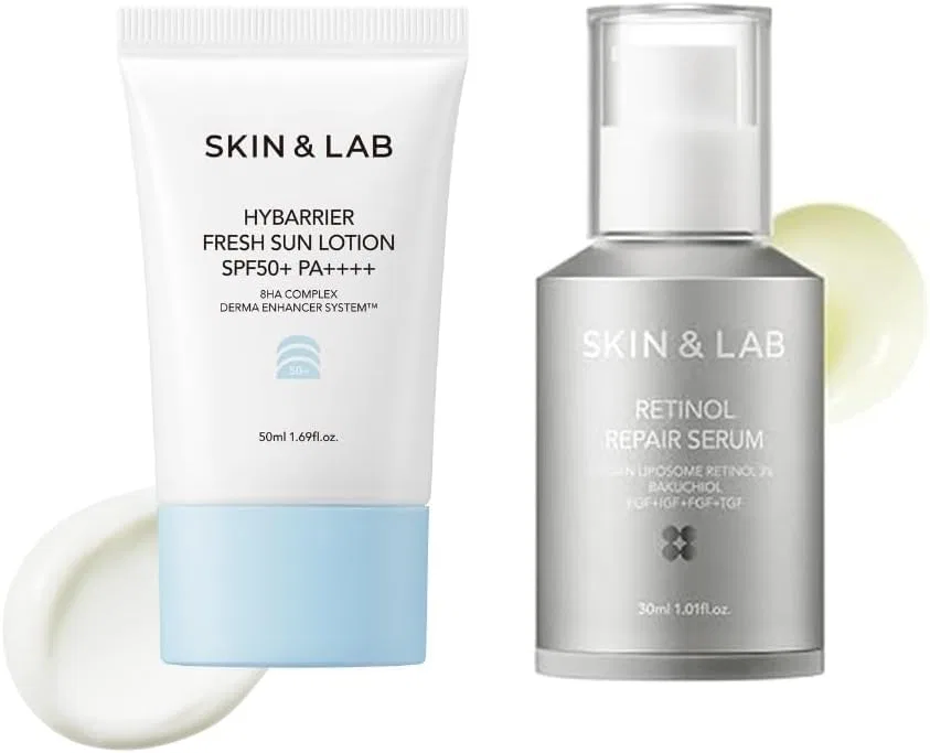Набор для ухода: сыворотка с ретинолом и солнцезащитный лосьон SKIN&LAB, 2 предмета, 30 мл + 50 мл