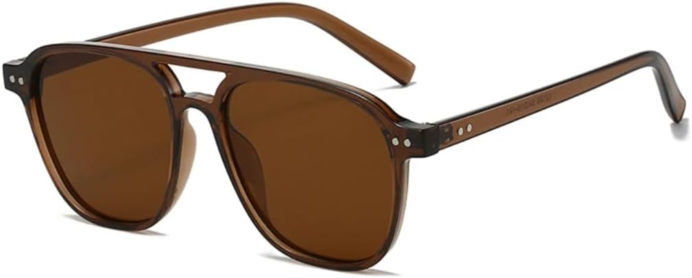 

Солнцезащитные очки для мужчин и женщин - защита UV400 - заклепки, двойная перемычка, желто-зеленый цвет, для занятий спортом на открытом воздухе и вождения DSVIGF, Brown Tea