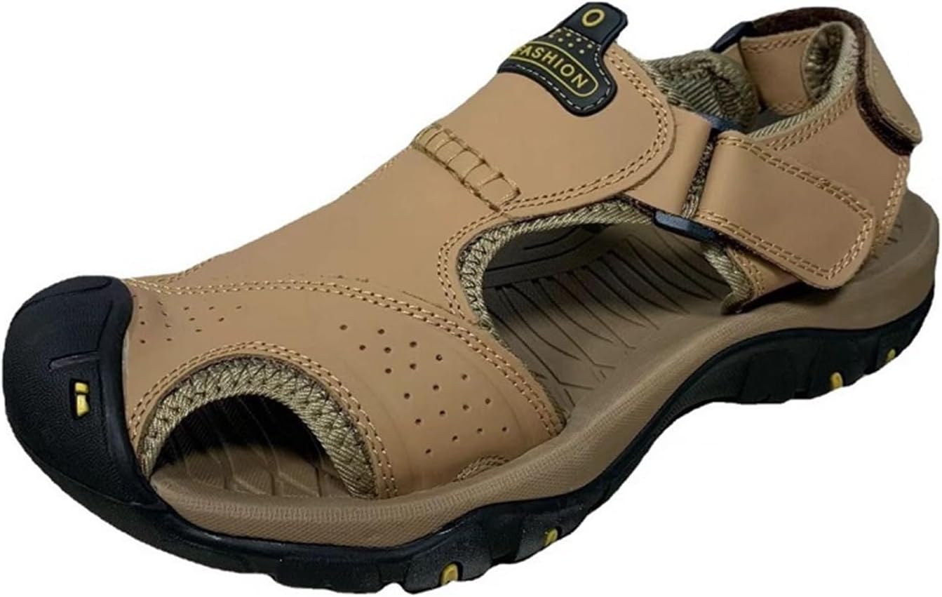 

Мужские кожаные походные сандалии DMGYCK с поддержкой свода стопы, ортопедические спортивные восстановительные сандалии для ходьбы, летние повседневные сандалии для мужчин, хаки