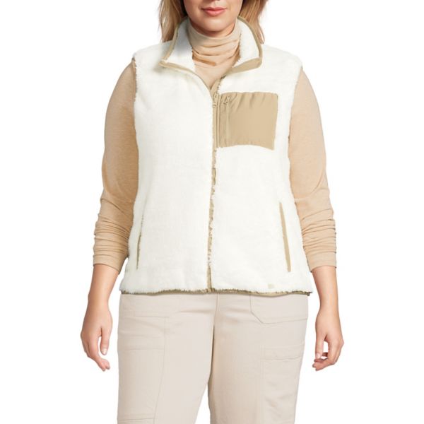

Уютный жилет из шерпы большого размера Lands' End, цвет ivory desert tan
