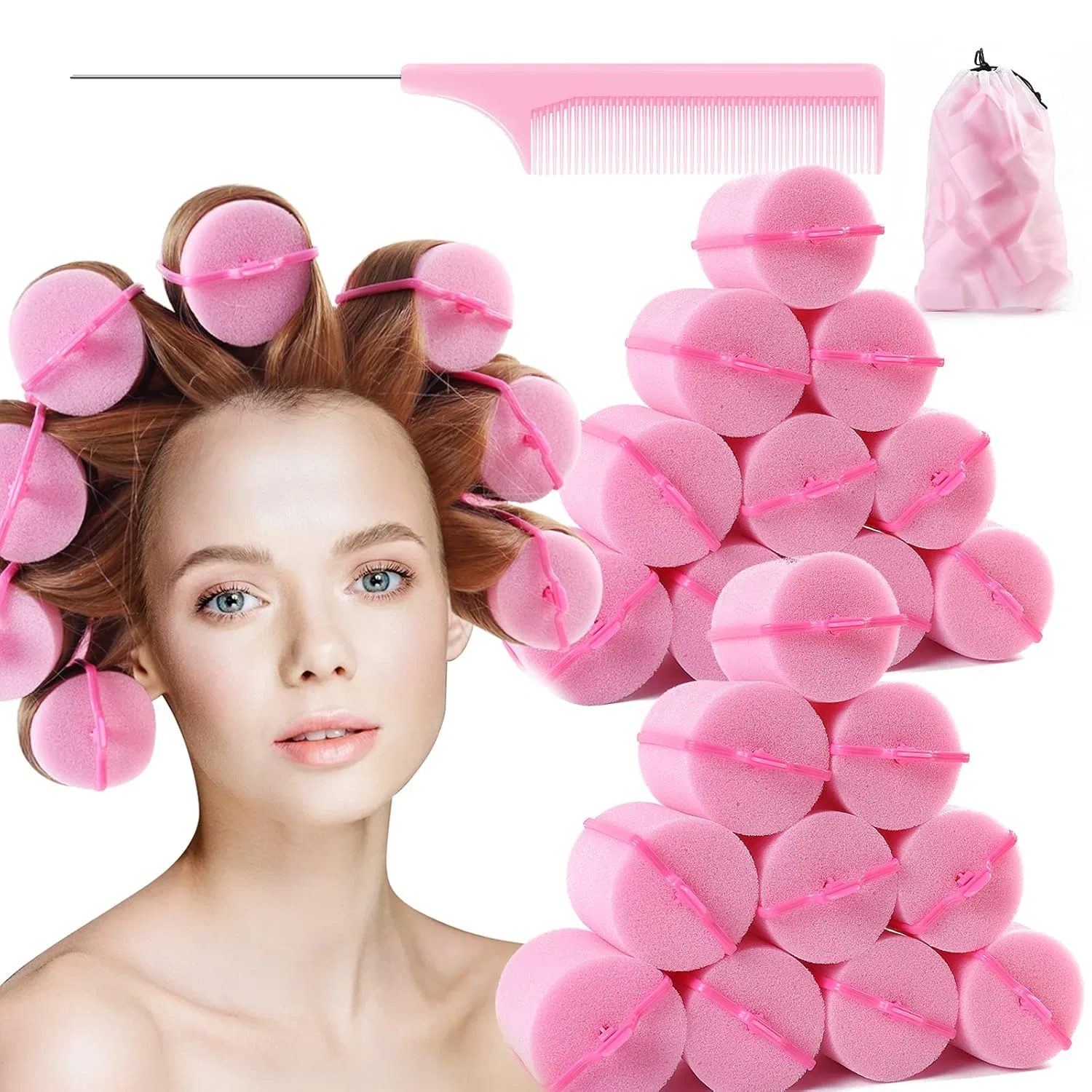 Набор мягких бигуди из пены Jumbo 24 шт. Beautiyand, Pink