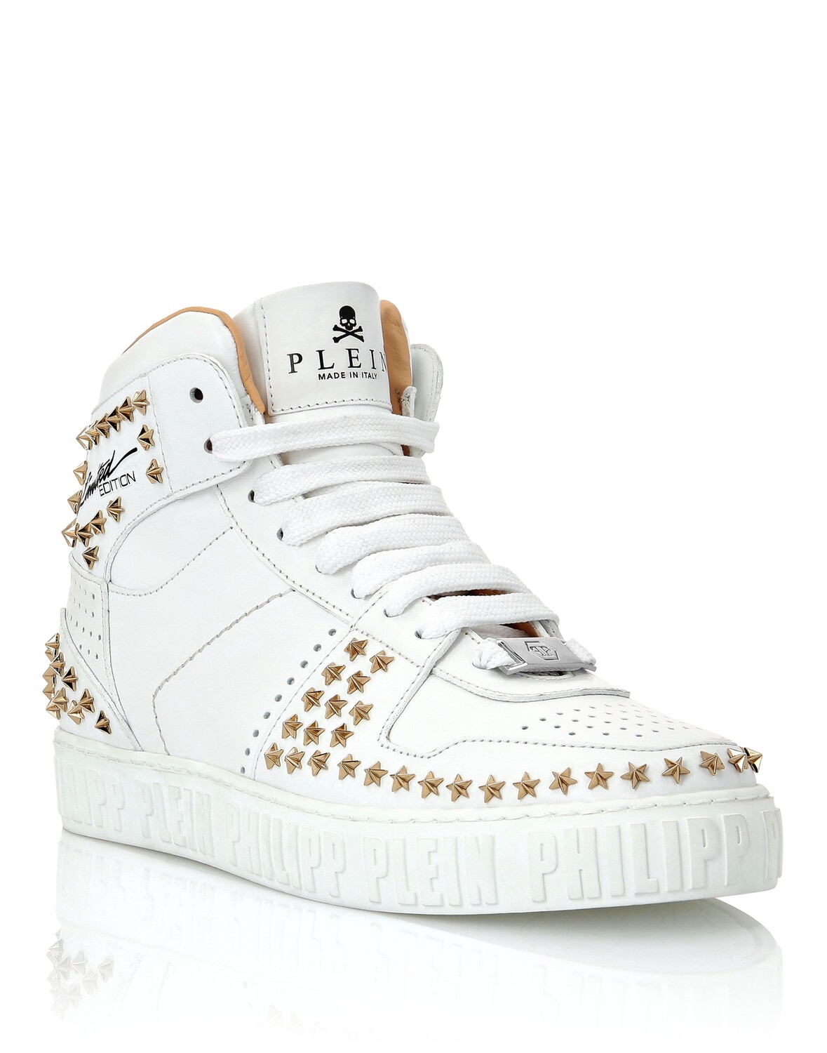 

ВЫСОКИЕ КРОССОВКИ NOTORIOUS ПРОРЕЗИНЕННЫЕ ЗВЕЗДЫ Philipp Plein, цвет White / Gold