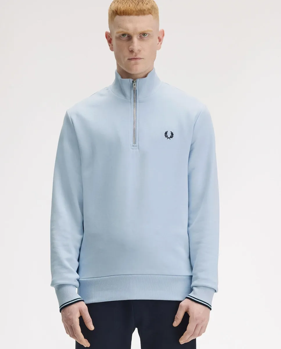 

Мужская толстовка с половинной молнией и контрастной отделкой Fred Perry, светло-голубой