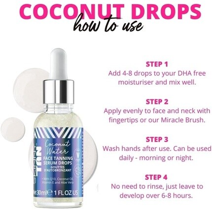 Skinny Tan Coconut Water Serum Tanning Drops Сыворотка для лица с искусственным загаром и витамином Е, придающим молодость Q10, 30 мл — фото 3