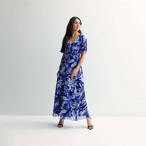 

Женское платье макси с v-образным вырезом, присборенным лифом и рукавами-крылышками London Times