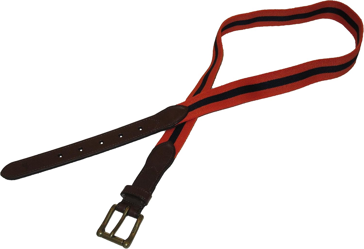 

Polo Ralph Lauren мужской пояс в полоску с кожаной отделкой и эластичной вставкой, Orange/Navy