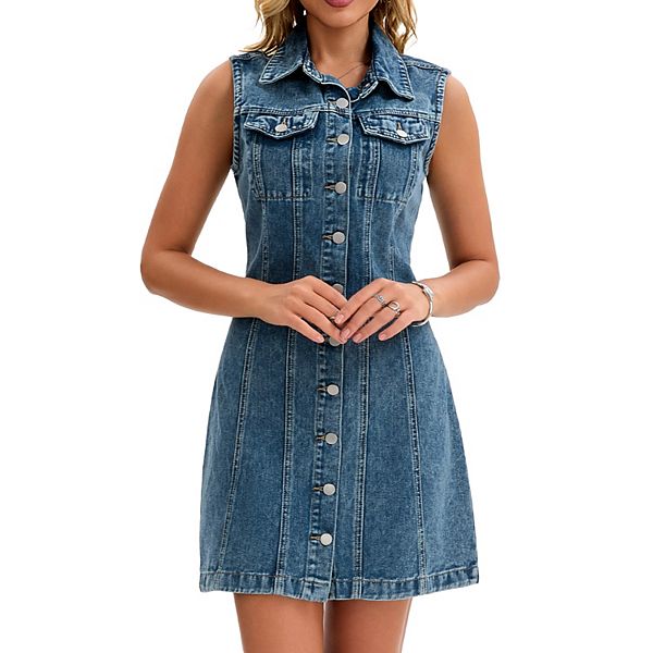 

Женское джинсовое платье без рукавов с воротником и пуговицами Inspire Chic, Grey Blue