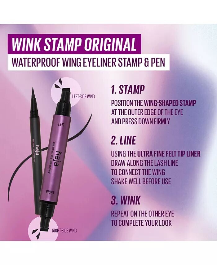 Wink Stamp Оригинальная водонепроницаемая подводка для глаз с крылышками, штамп и ручка Kaja, цвет Ink Black — фото 4