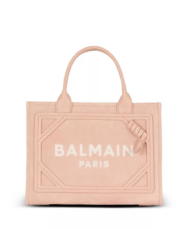 

Маленькая женская замшевая сумка-тоут в стиле «армейский стиль». Balmain, бежевый