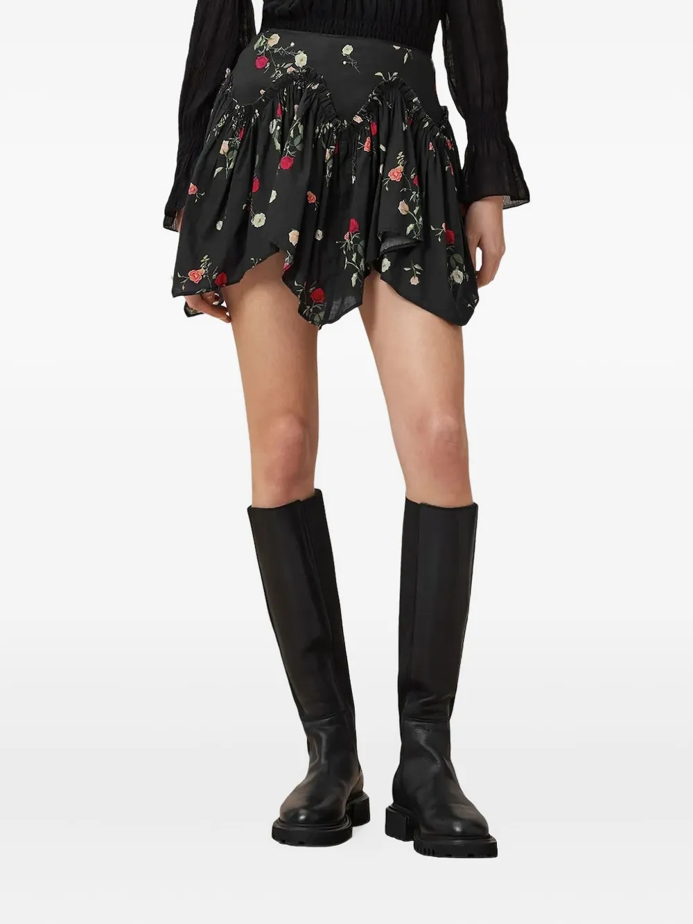 

Юбка с цветочным принтом и оборками AllSaints, черный