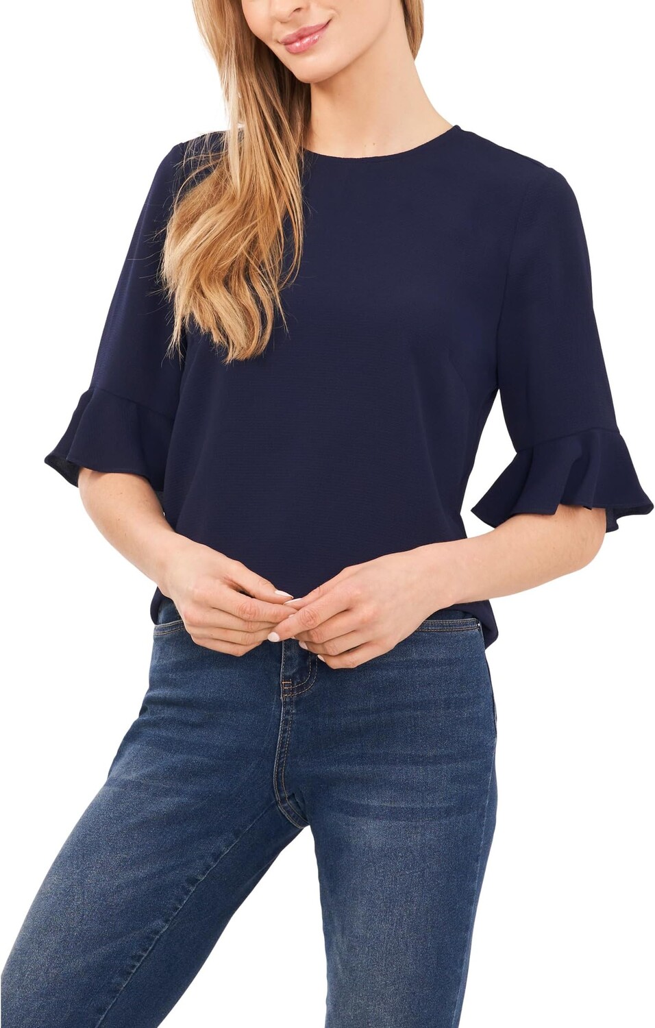 

Блуза CeCe Elbow Ruffle Cuff Crew Neck Blouse, цвет Classic Navy