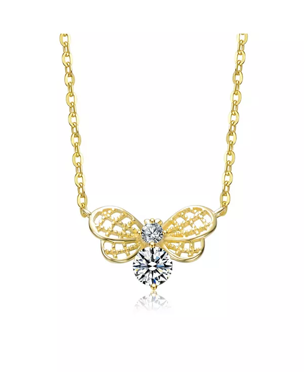 

Ожерелье с дизайном бабочки, покрытое 14-каратным золотом и прозрачными кубическими цирконами Rachel Glauber, gold