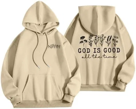 Футболка с капюшоном мужская, Christian Jesus Cross Graphic, бренд Generic, цвет Beige Floral Alphabet — фото 3
