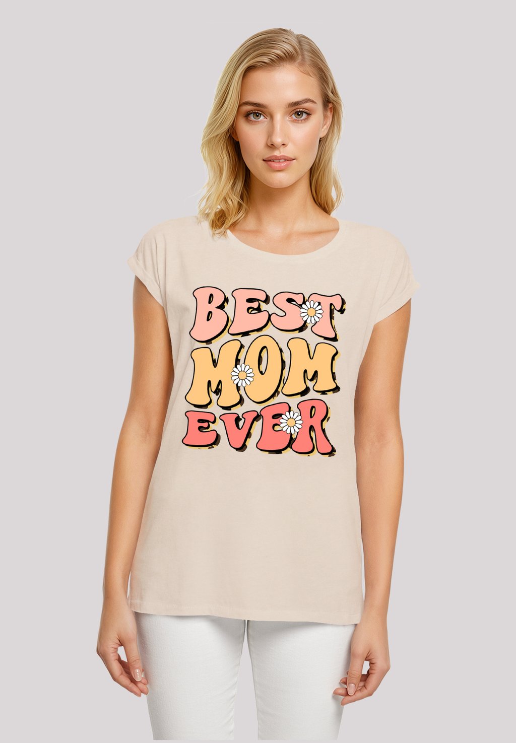 

Футболка с принтом MUTTERTAG BEST MOM EVER RETRO BLUMENMUSTER F4NT4STIC, песочный