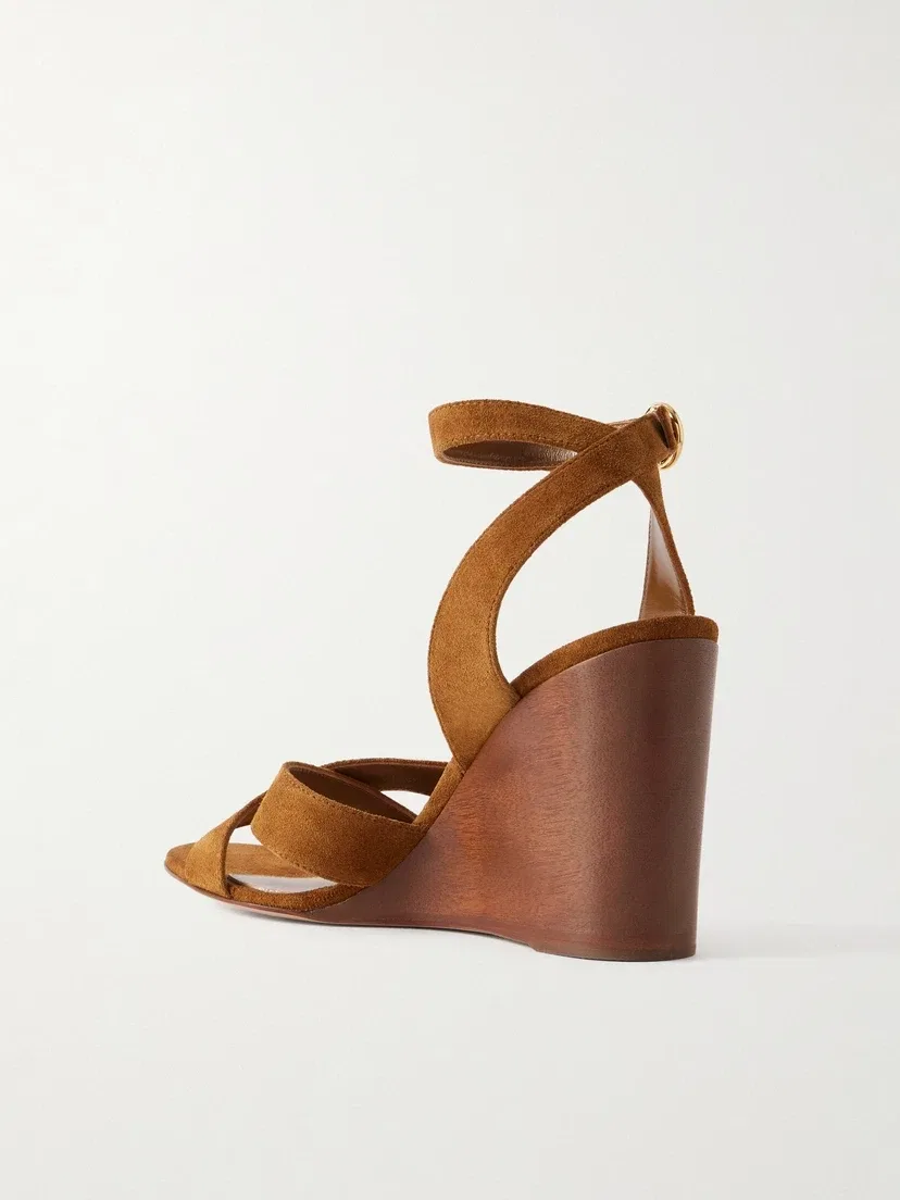 Замшевые босоножки на танкетке Gianvito Rossi, коричневый — фото 3
