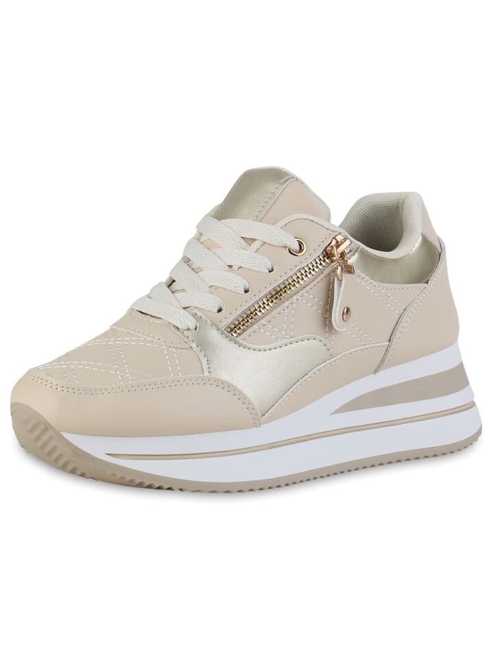 

Кроссовки на шнуровке VAN HILL, цвет beige gold metallic
