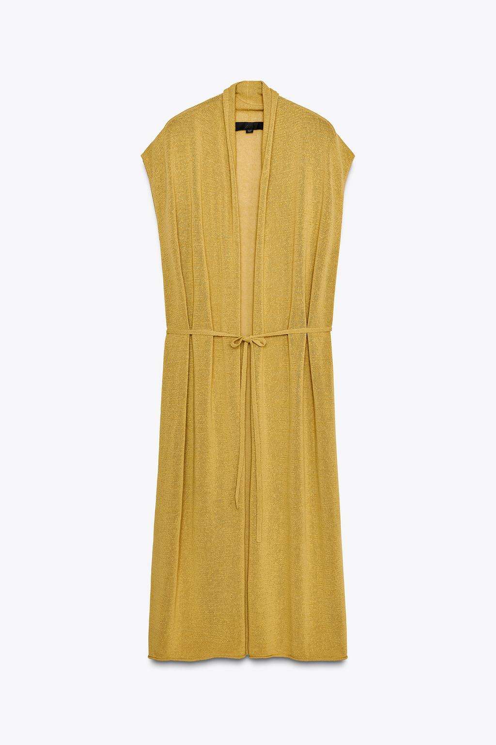 

Длинный вязаный льняной жилет ZARA, цвет Oil