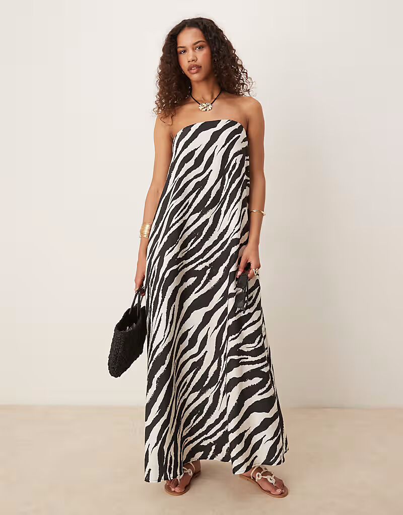 

Платье-бандо макси ASOS DESIGN Cupro с принтом зебры