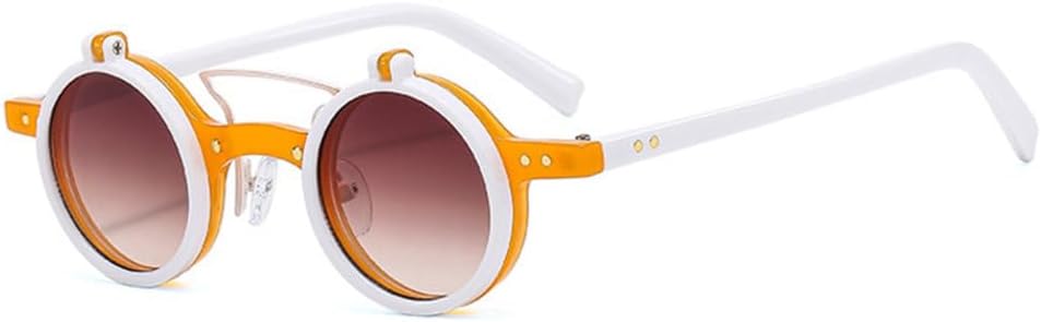 

Популярные модные маленькие круглые панк-солнцезащитные очки с двойной перемычкой для женщин, ретро-очки с откидными линзами, защита от УФ-излучения UV400, мужские солнцезащитные очки с заклепками TYUVIVO, Orange White Tea