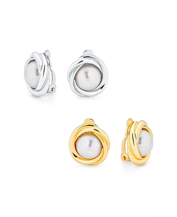 

Набор из 2 серег-клипс в виде плетеной веревки с имитацией жемчуга, покрытых розовым золотом Bling Jewelry, multicolor