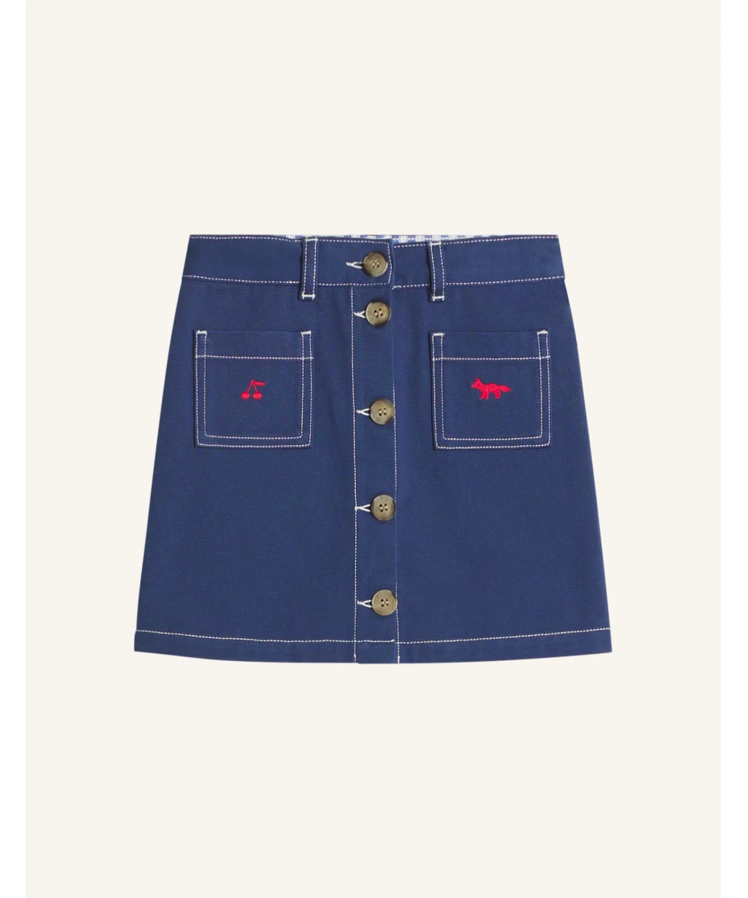 Юбка-трапеция Maison Kitsune из габардина с вышивкой, тёмно-синяя — фото 2