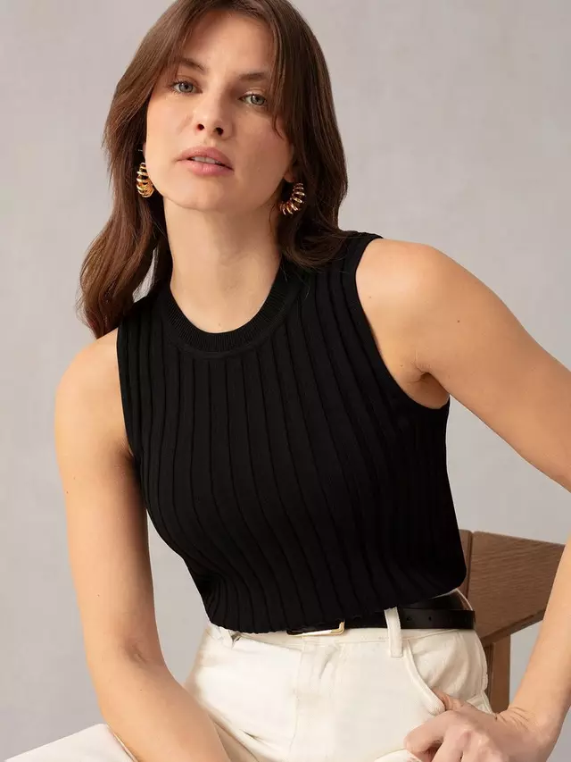 

Топ Ro&Zo Wide Rib Knit Tank, черный