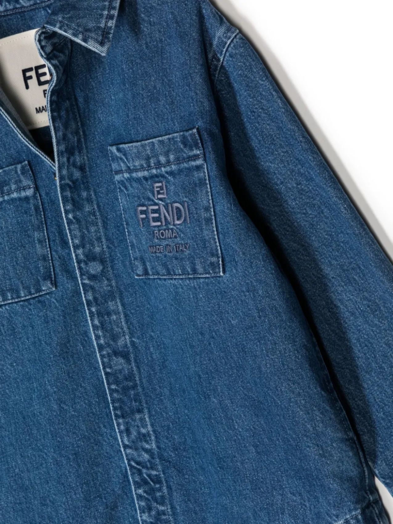 Джинсовая куртка с вышитым логотипом Fendi Kids, синий — фото 3